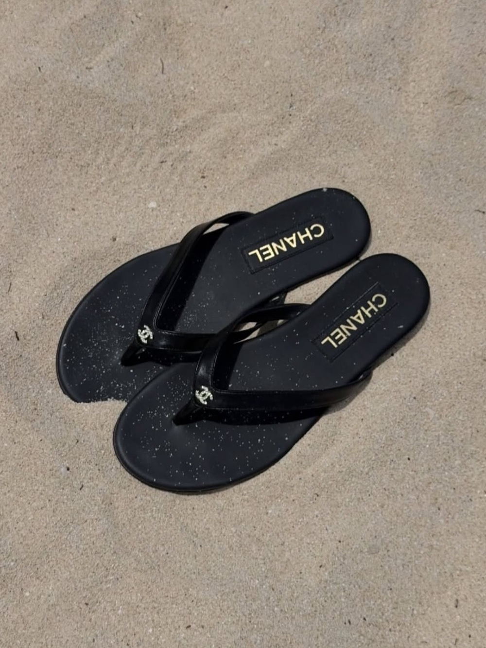 Chanel 25A Black Leather Flip Flops | NIB | Size 38.5